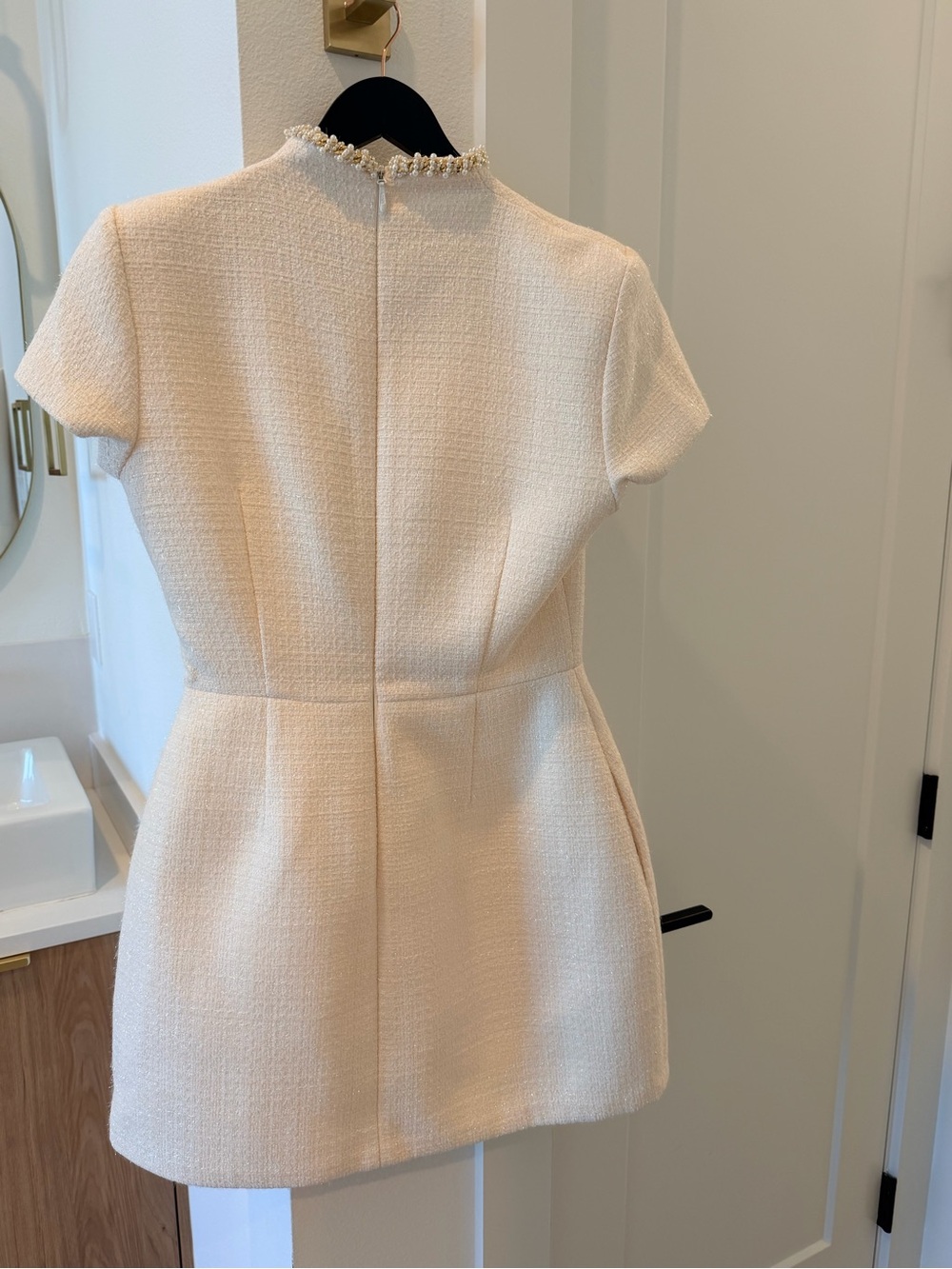 NADINE MERABI Cream Pearl-Trim Tweed Mini Dress - Picture 2 of 2